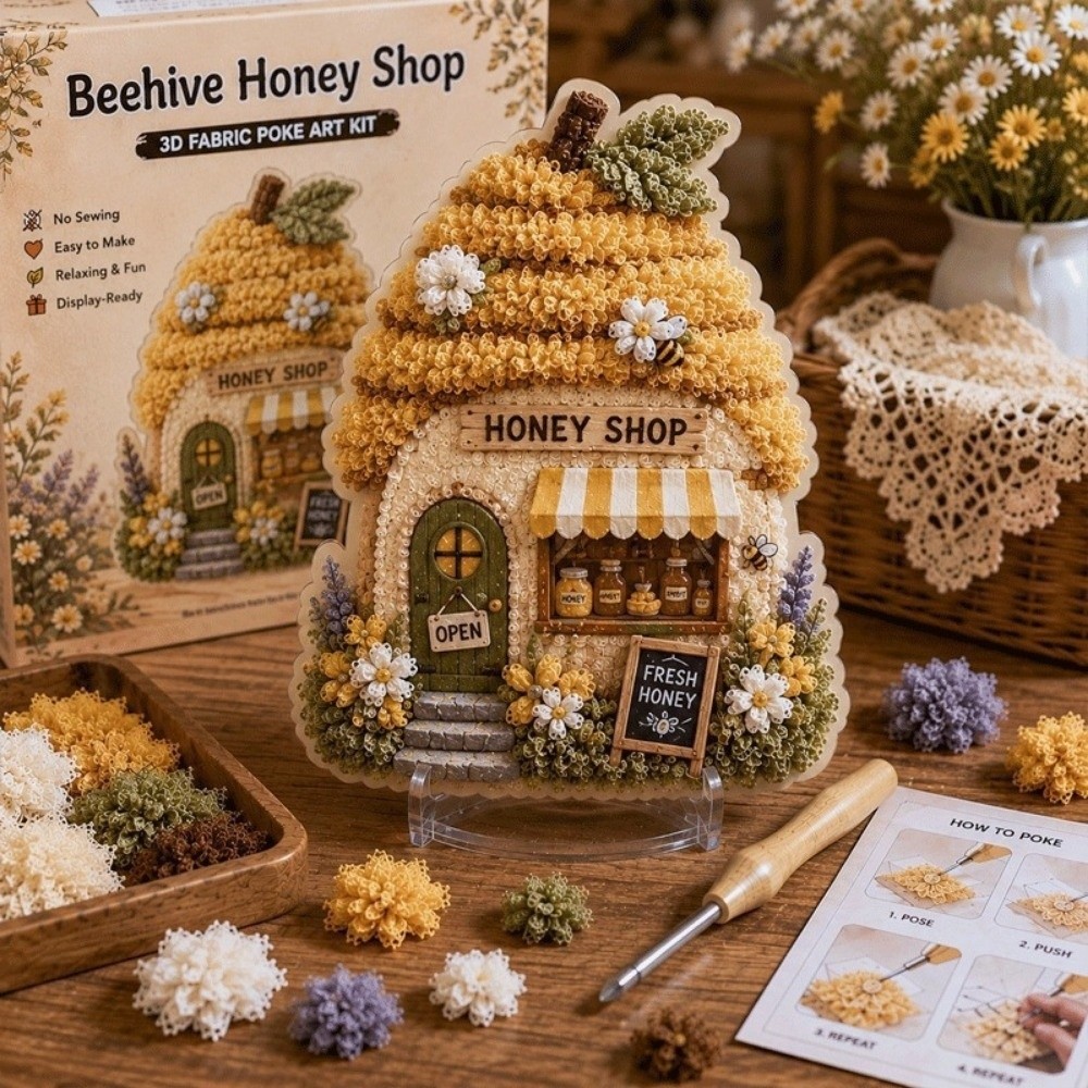 Is Sewing Textile Art - House Scene Poke Art Kit Mushroom