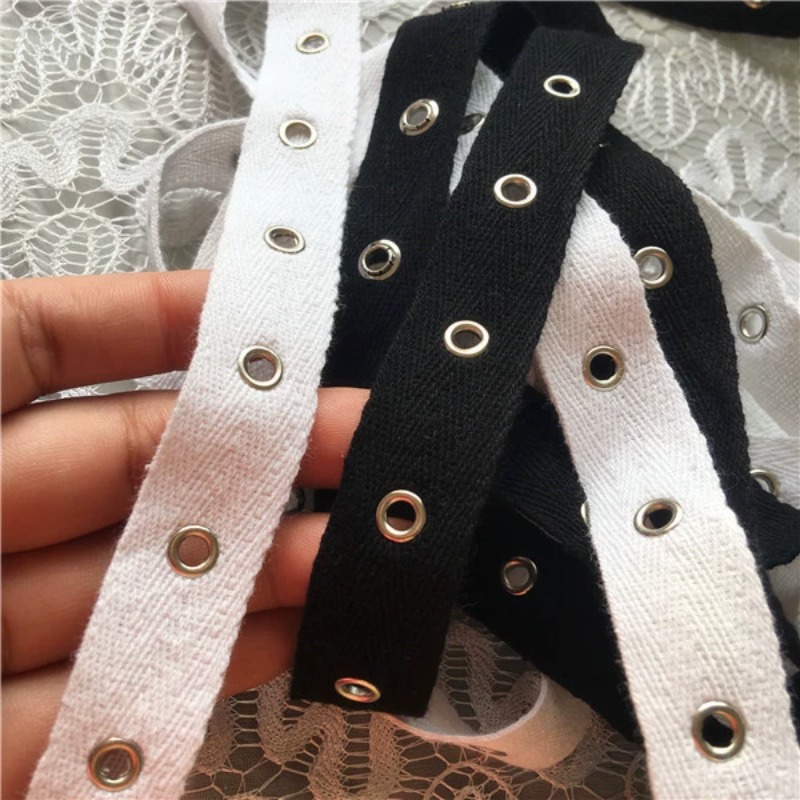 Black and White Cotton Webbing - Sewing Eyelet Fabric ulasan dan harga